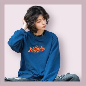 Bibisama Royal Blue Embroidered Fish Bone Sweatshirt